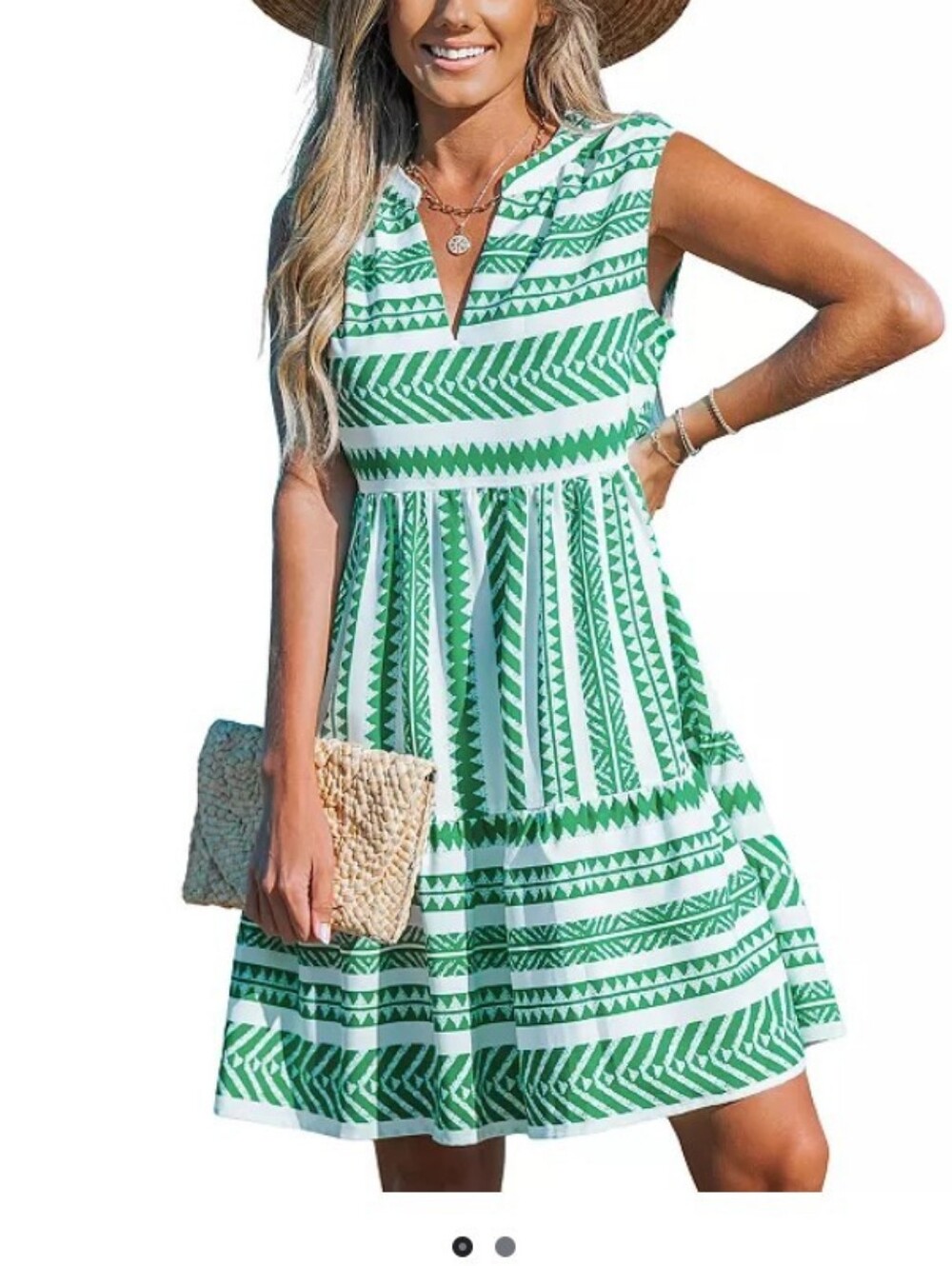 Cupshe Sleeveless Green & White Printed Geometric Summer Dress NWT Small